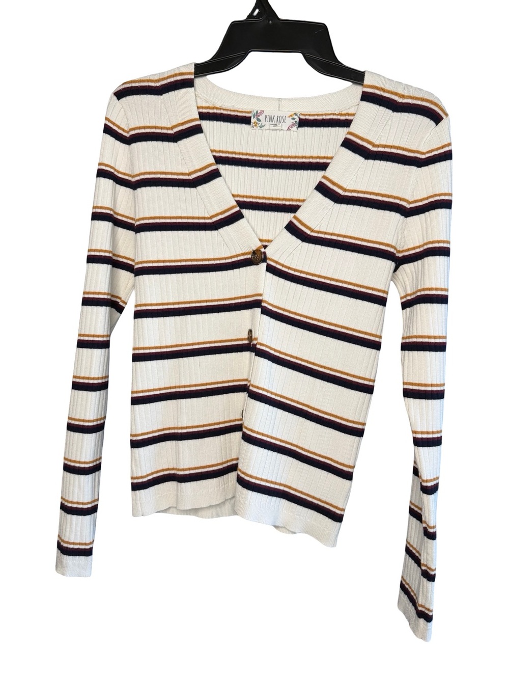 Pink Rose V-neck Ribbed Button Front Cardigan